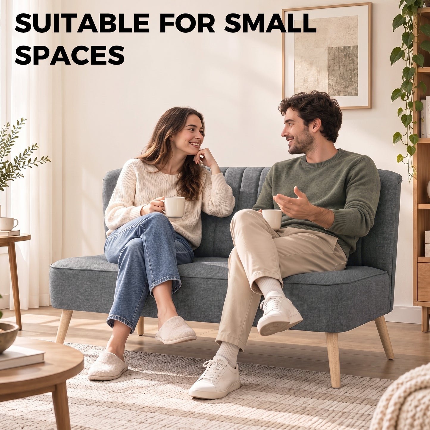 HOMCOM 2 Seater Sofa for Living Room, Modern Linen-Look Fabric Couch, Armless Loveseat Sofa Settee for Bedroom, Dark Grey