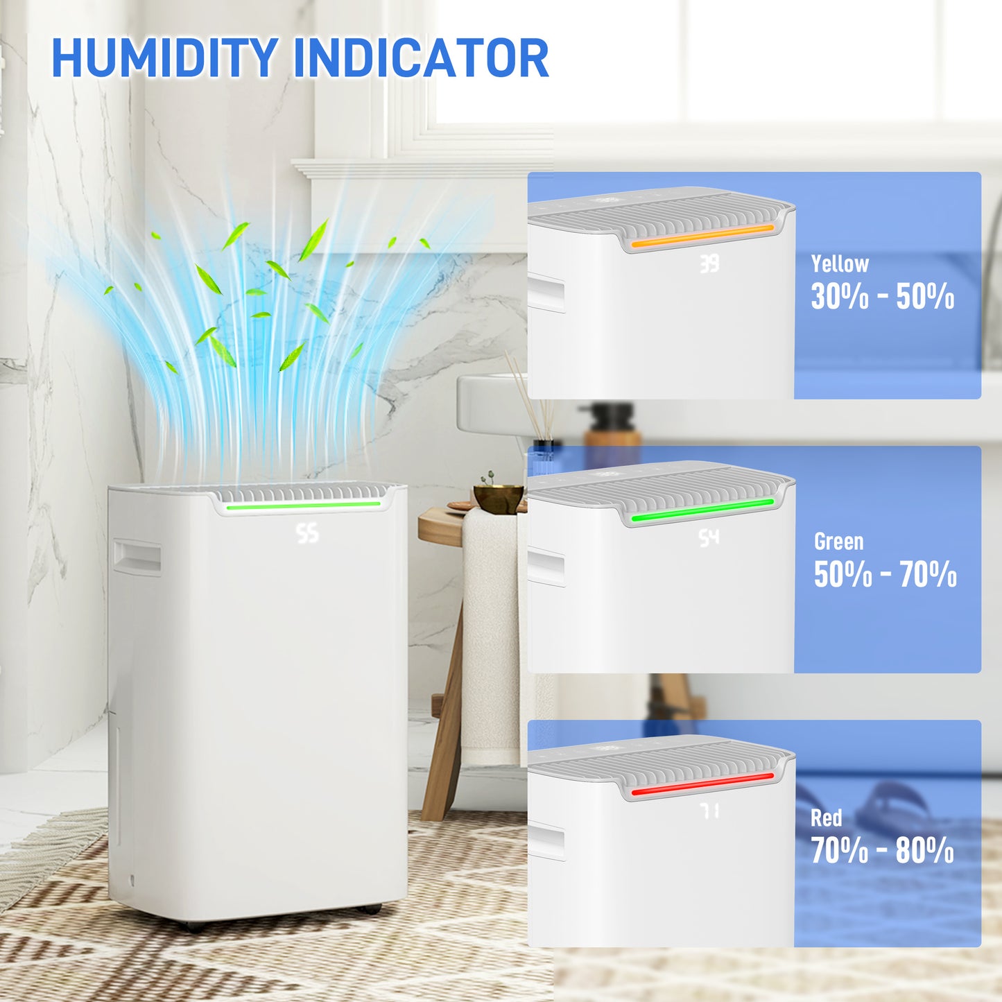 HOMCOM 20L/Day Dehumidifier 2.5L Water Tank, 24H Timer On/off, Digital Humidity Display