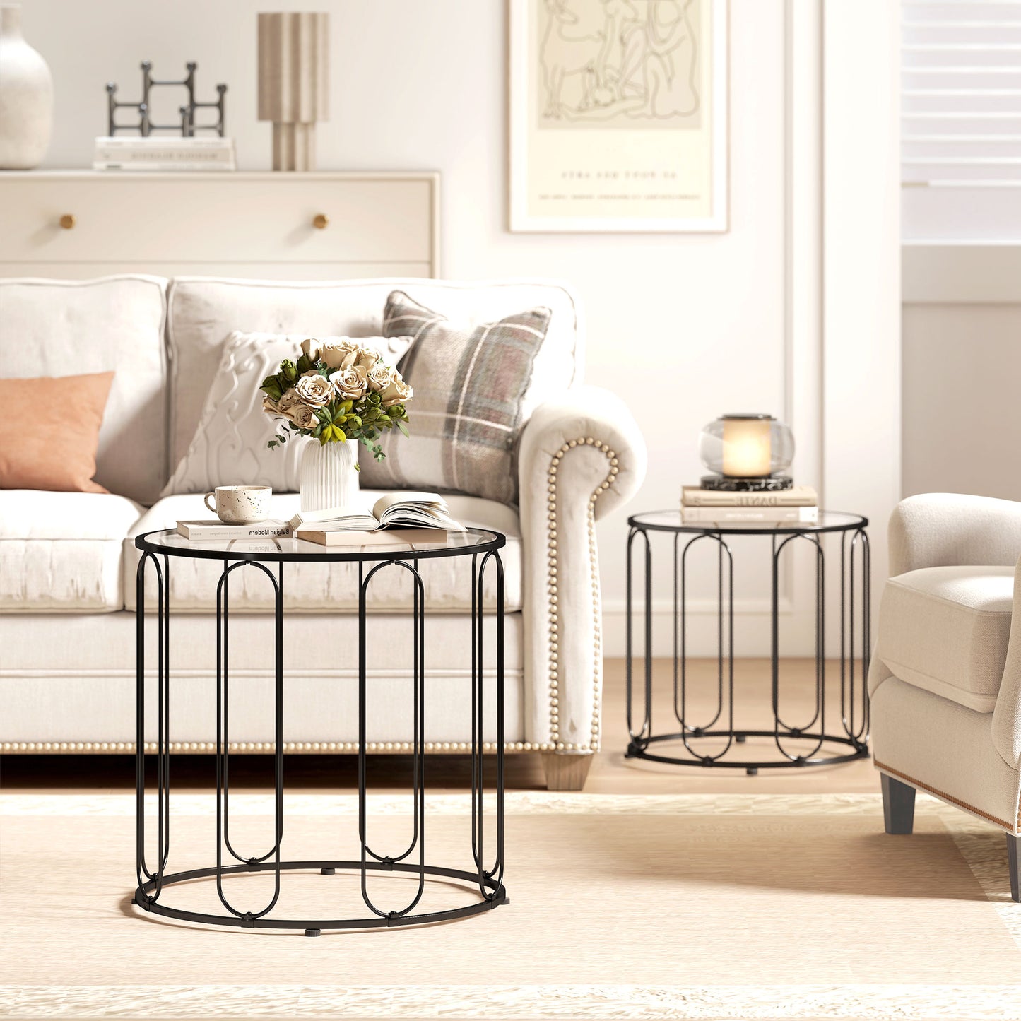 HOMCOM Elliptical Cut-Out Nesting Tables - Black