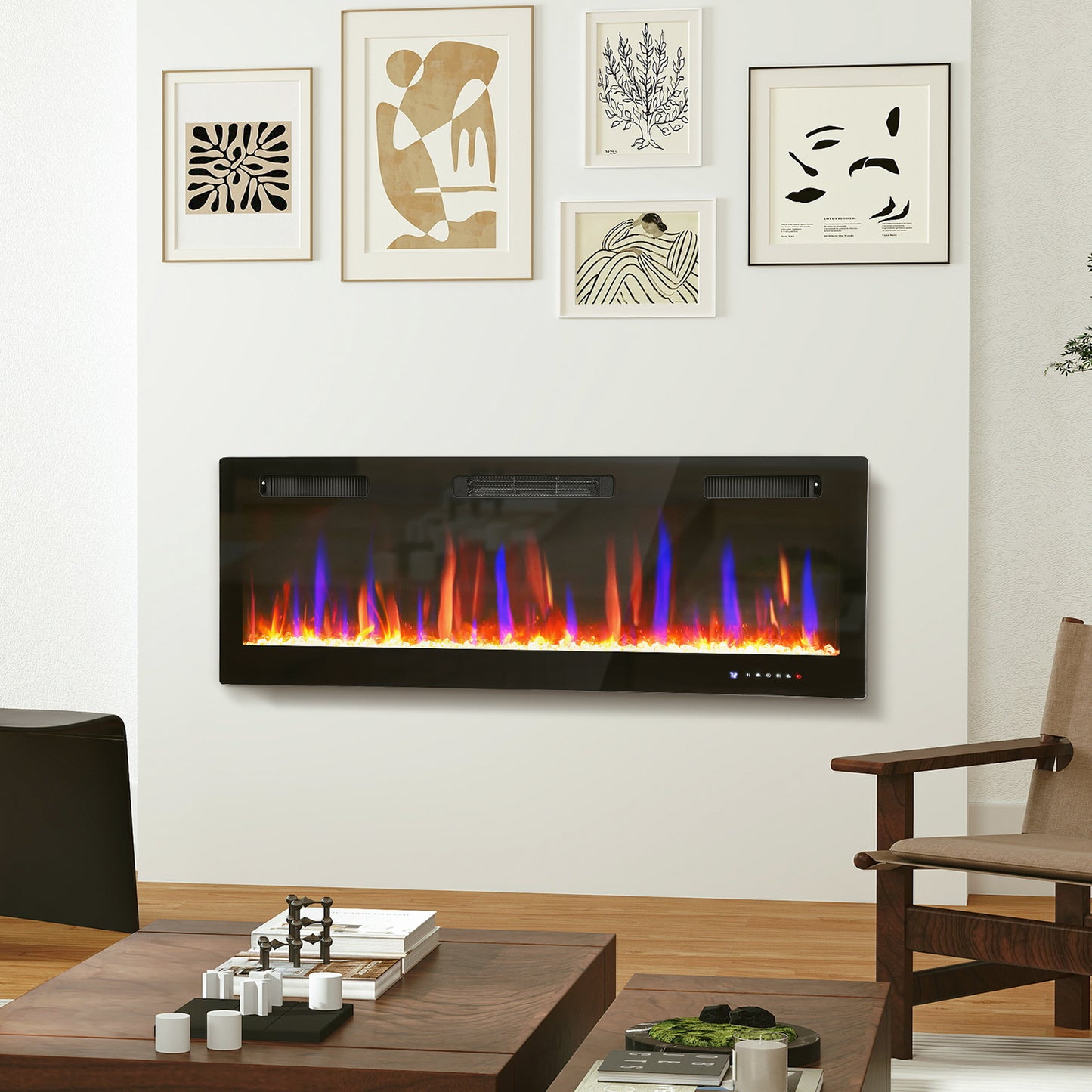 HOMCOM 50" Ultra-Slim Electric Fireplace, Wall Mounted and Recessed, 900W/1800W