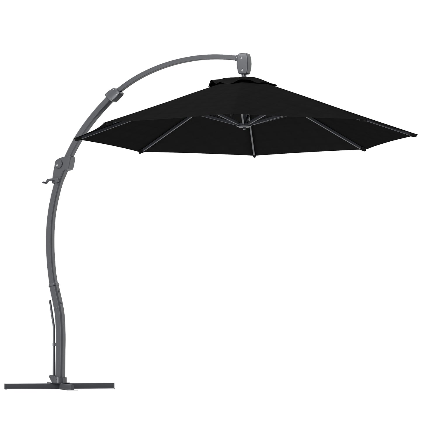 Outsunny 3m Garden Cantilever Parasol, Round Umbrella with Crank, Cross Base, Aluminum Frame, 360° Rotation, Patio Sun Shade, Black