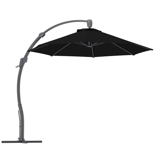 Outsunny 3m Garden Cantilever Parasol, Round Umbrella with Crank, Cross Base, Aluminum Frame, 360° Rotation, Patio Sun Shade, Black