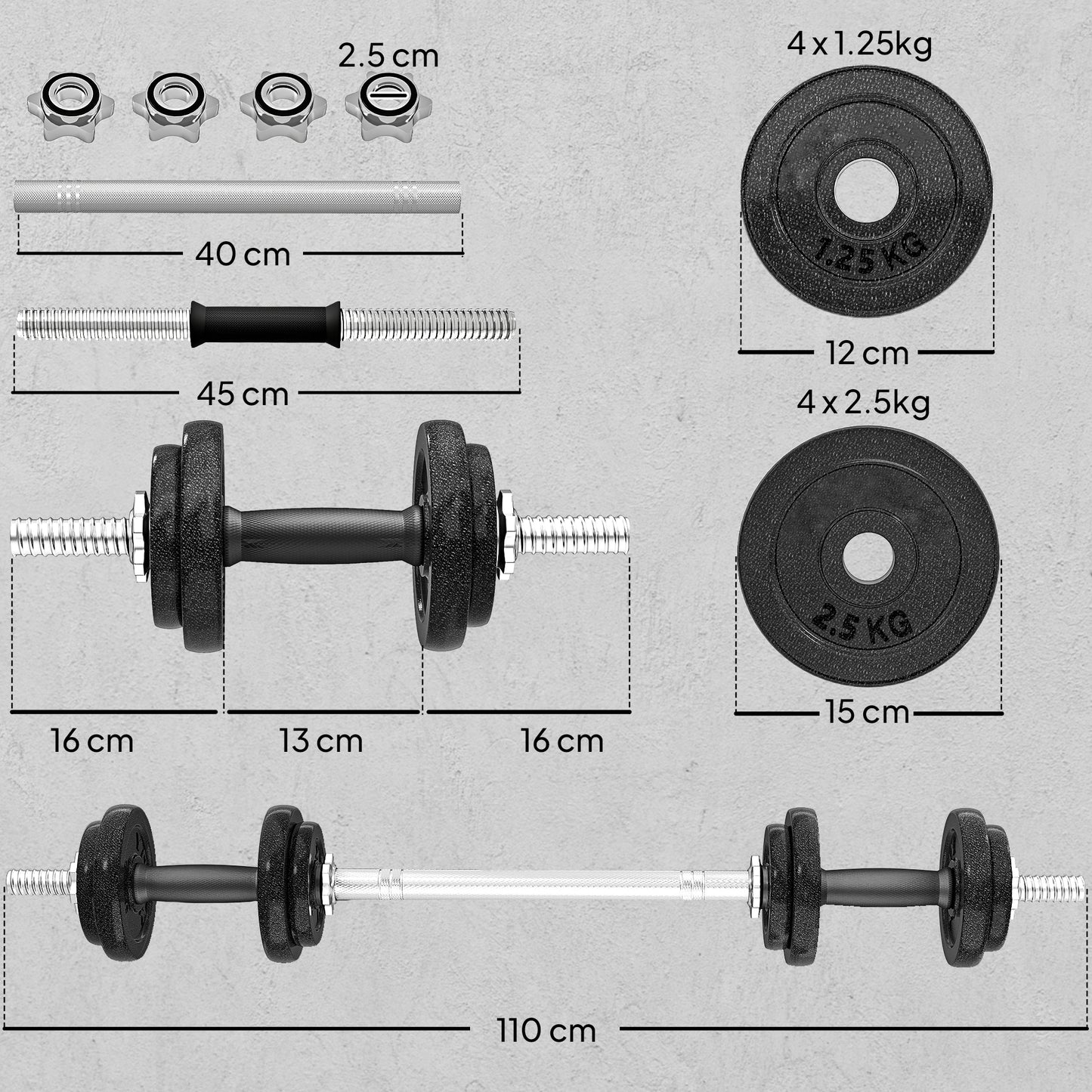 SPORTNOW 2-in-1 Adjustable Dumbbells Set, 20kg Weights with Non-Slip Grip for Strength Training, Home Gym Workout Equipment, Black