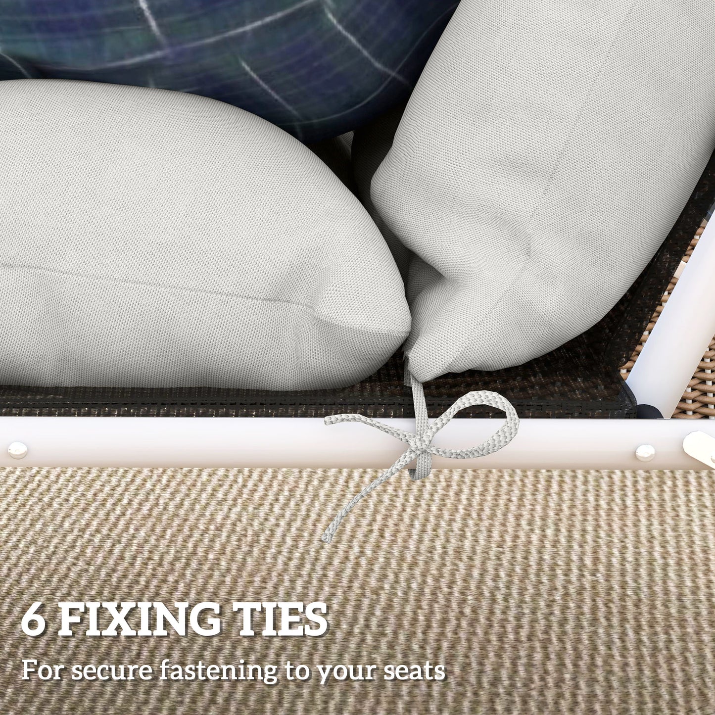 Outsunny Sun Lounger Cushions, 190x56x10cm Set of 2, UPF20+ Thick Sunbed Replacement with 6 Ties, 220gsm Fabric, Light Grey