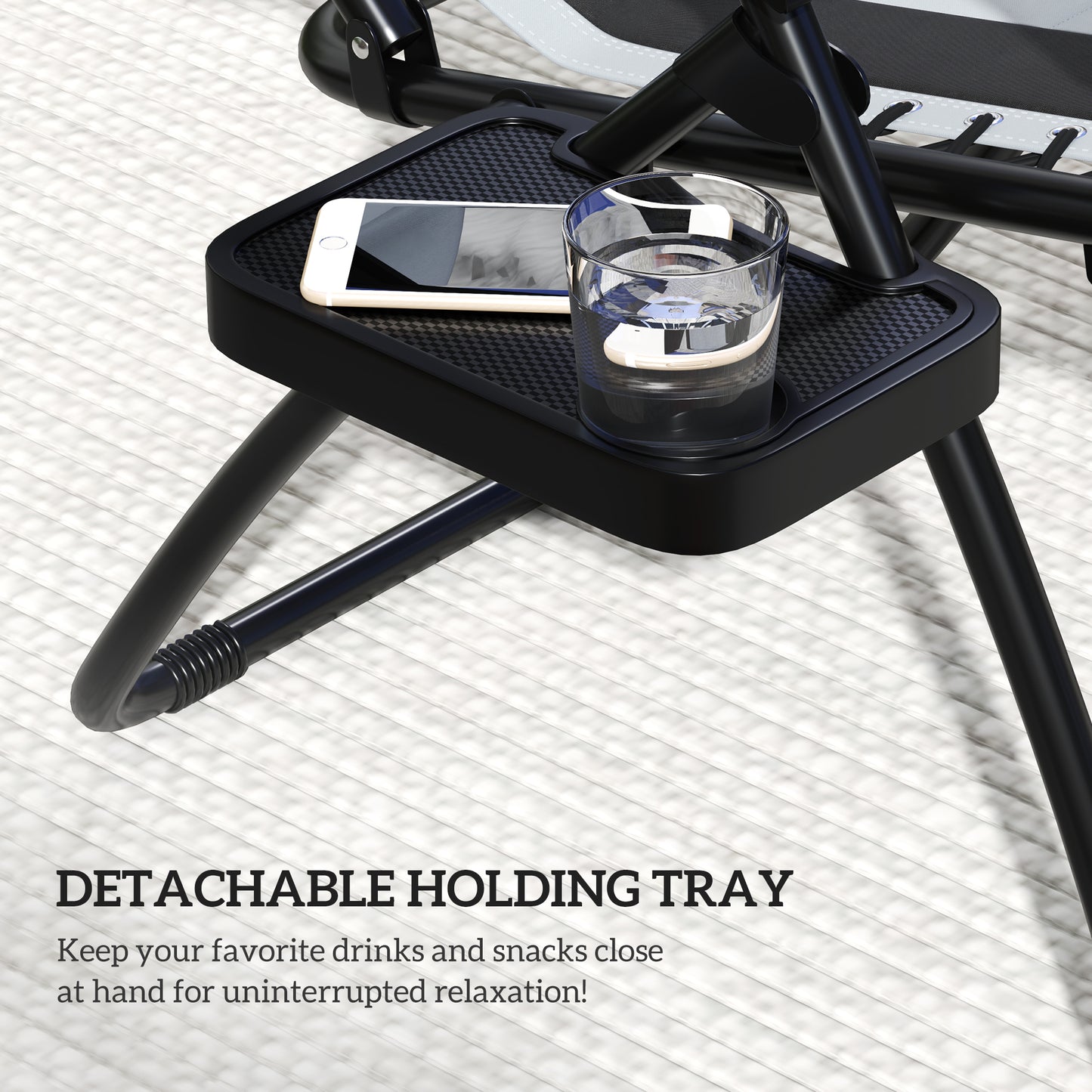 Outsunny Set of 2 Zero Gravity Lounger Chairs, Folding Recliners with Shade, Cup Holder, Cushion, Light Grey