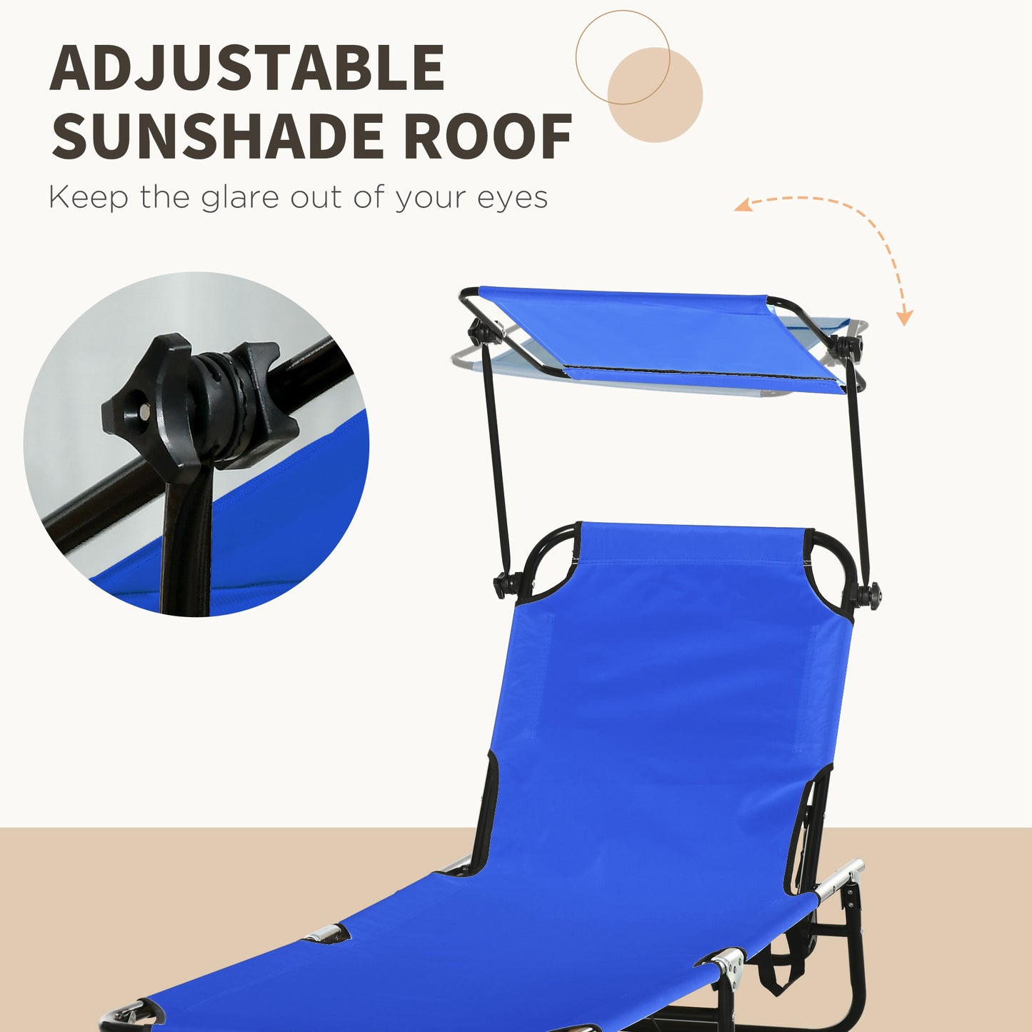 Outsunny 2 Piece Folding Sun Loungers, Adjustable Recliners with Canopy, Steel Frame, Garden/Beach, Blue