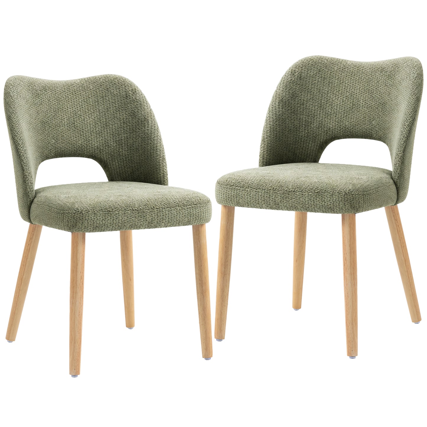 HOMCOM Dining Chairs Set Upholstered Kitchen Chenille Tool Free Assembly Rubberwood Legs, Green