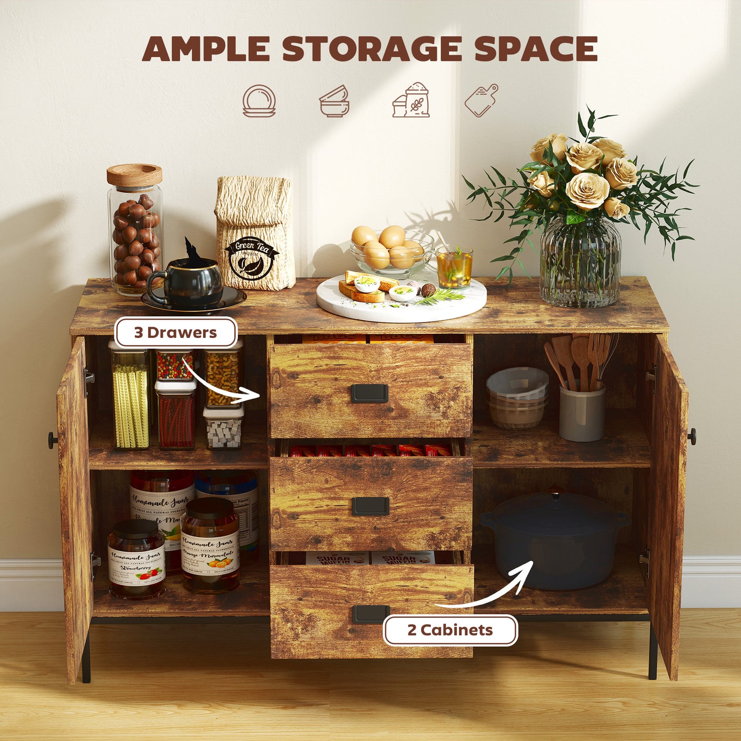 HOMCOM Industrial Rustic Brown Sideboard