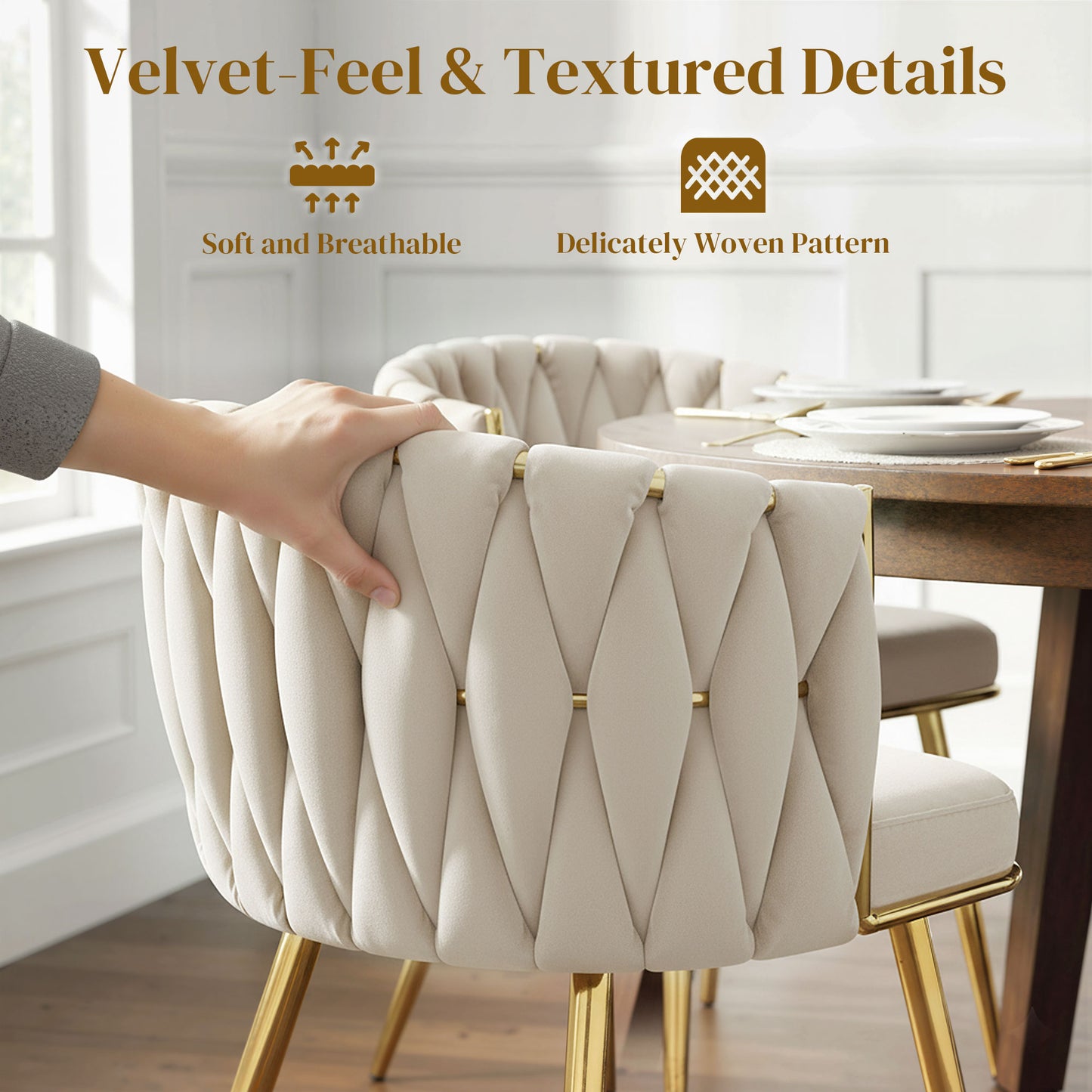HOMCOM Velvet Dining Chairs Set of 2, Upholstered Cream