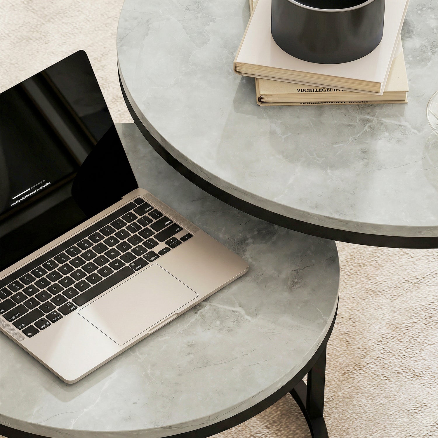 Stacking Stone Table HOMCOM Set of Two Marble-Effect Stacking Tables - Grey – mhstar.co.uk