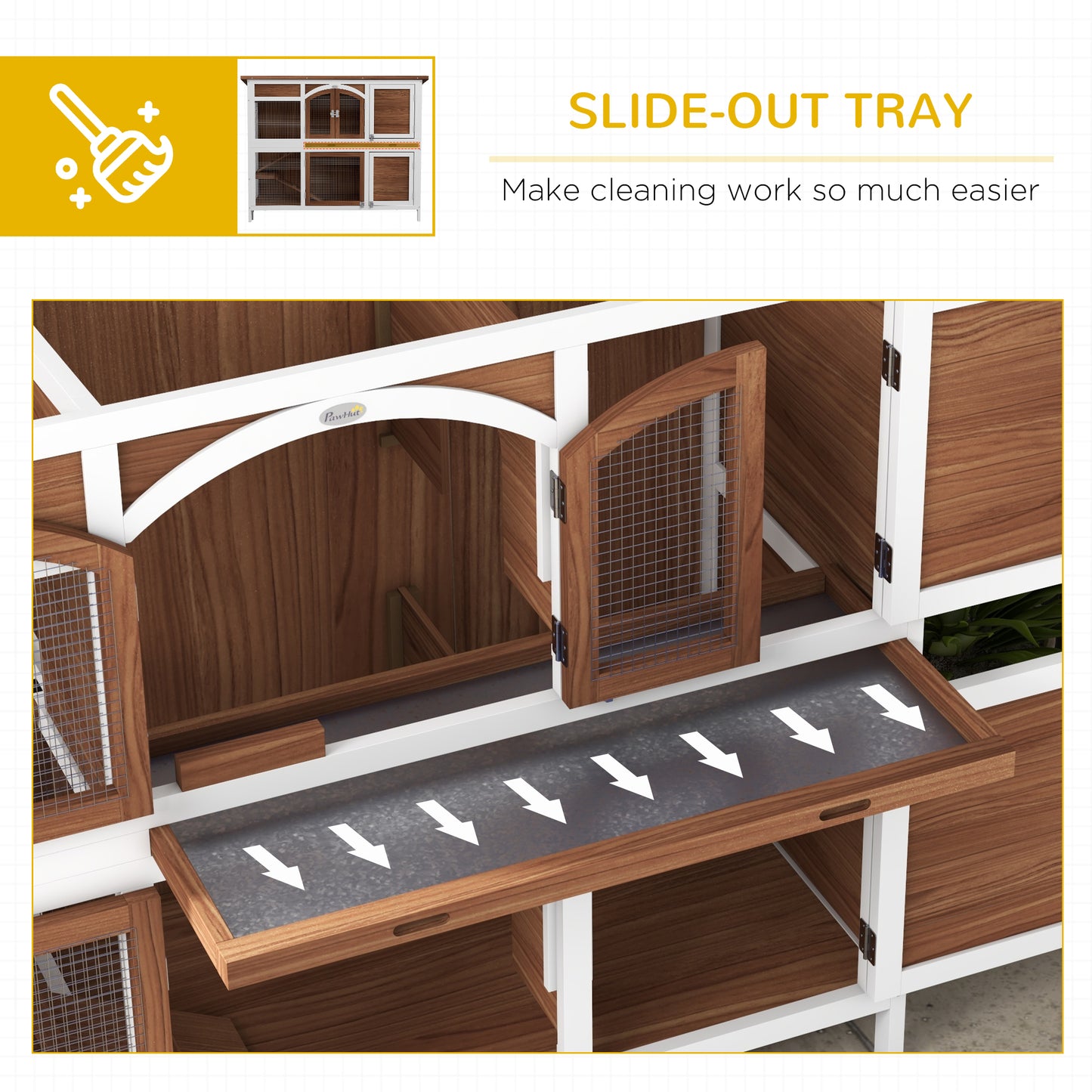 PawHut Two-Tier Wooden Pet Hutch with Openable Roof Slide-Out Tray