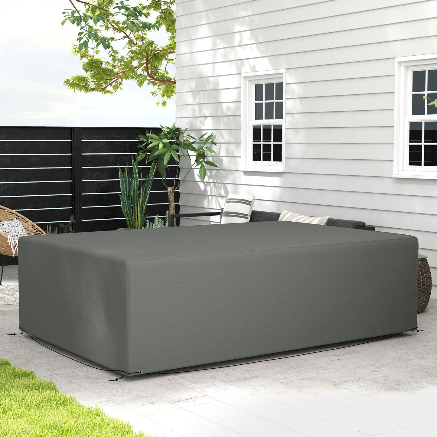 Outsunny Waterproof Outdoor Furniture Cover, 600D Heavy Duty Oxford for Rectangular Sofa/Table Set, 245x165x66 cm, Dark Grey