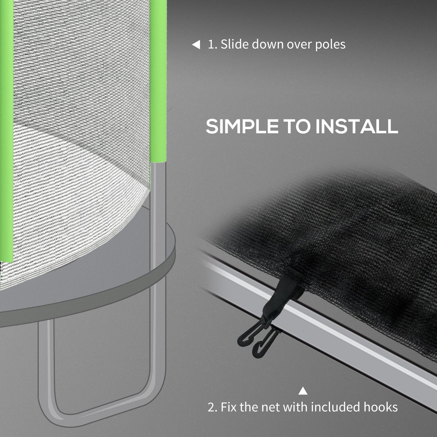 SPORTNOW 10ft Trampoline Net Replacement with 6 Plastic Pole Covers, Weather-Resistant with Zipped Entrance, Poles Not Included, Green