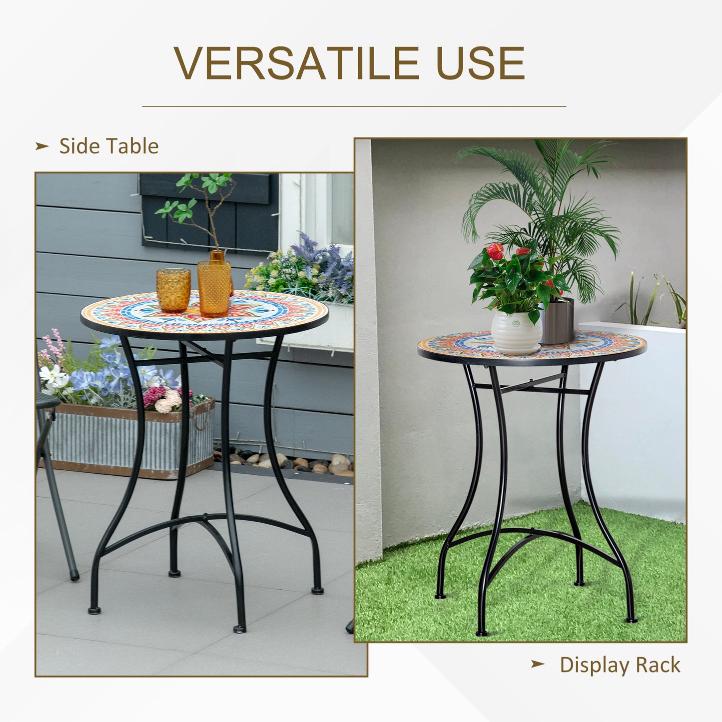 Outsunny Ø60cm Mosaic Outdoor Patio Table - Red