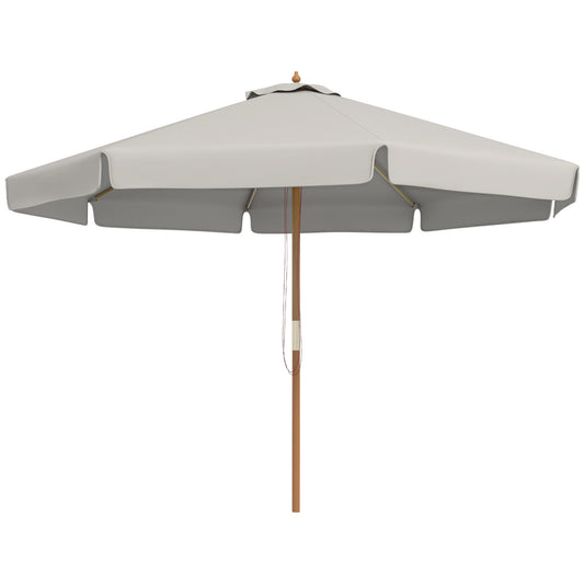 Outsunny 3.3(m) Garden Parasol Umbrella, Outdoor Sun Shade Canopy with 8 Bamboo Ribs, Ruffles and Wood Pole, Grey