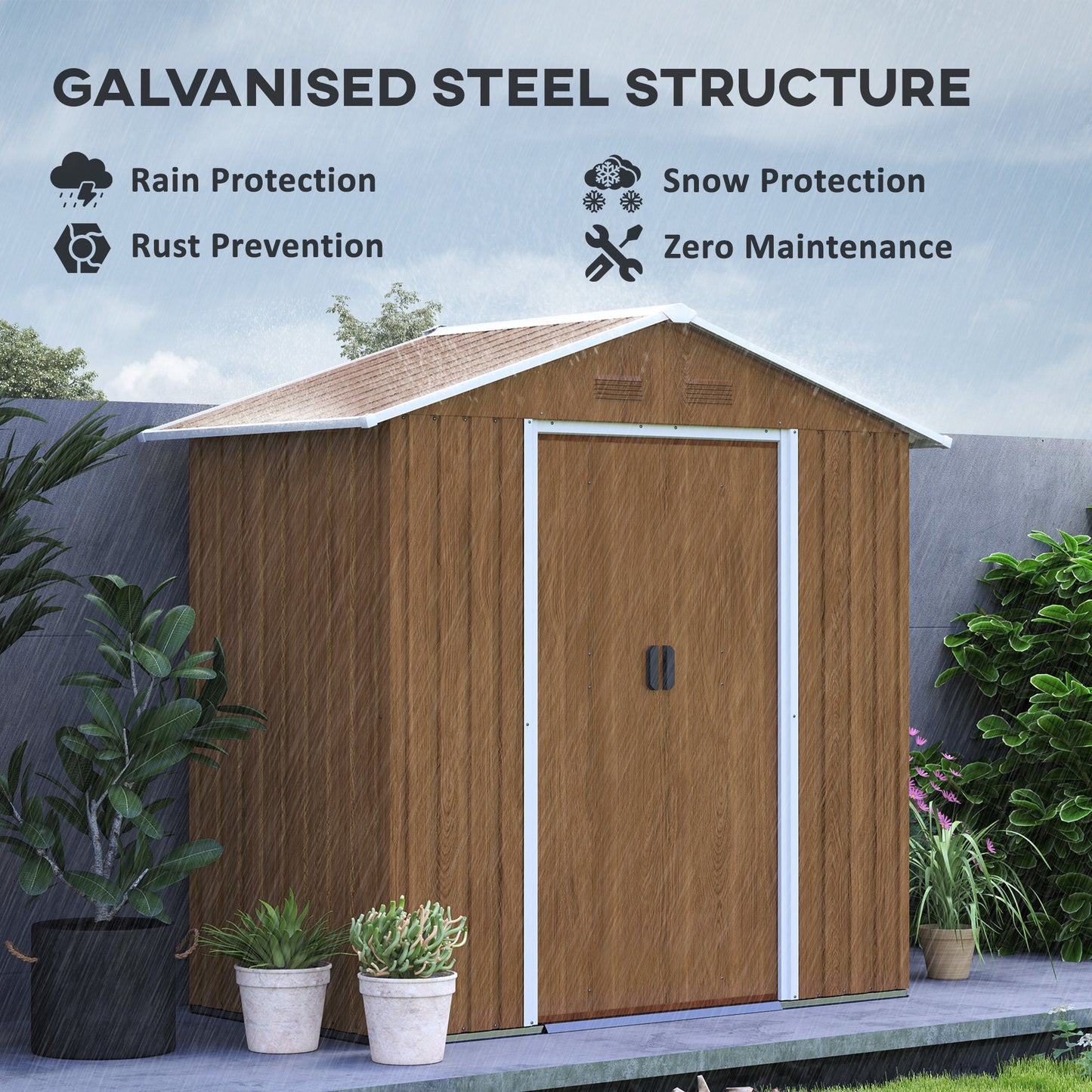 Outsunny 6.5 x 3.5ft Metal Garden Storage Shed - Wood-Effect