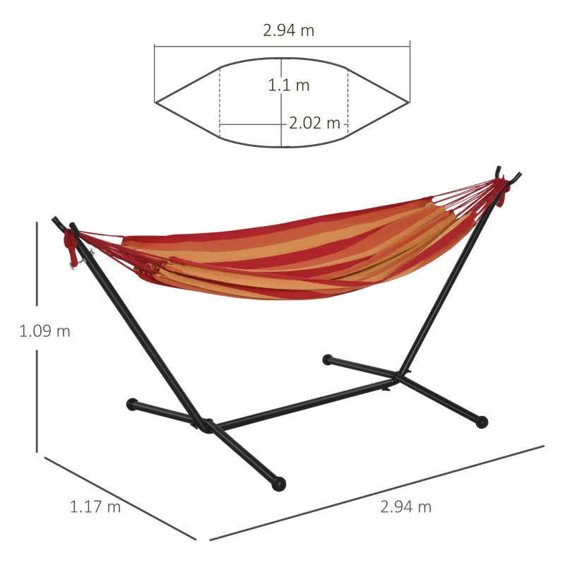 Outsunny 277 x 121cm Hammock with Metal Stand Portable Carrying Bag 120kg Red Stripe