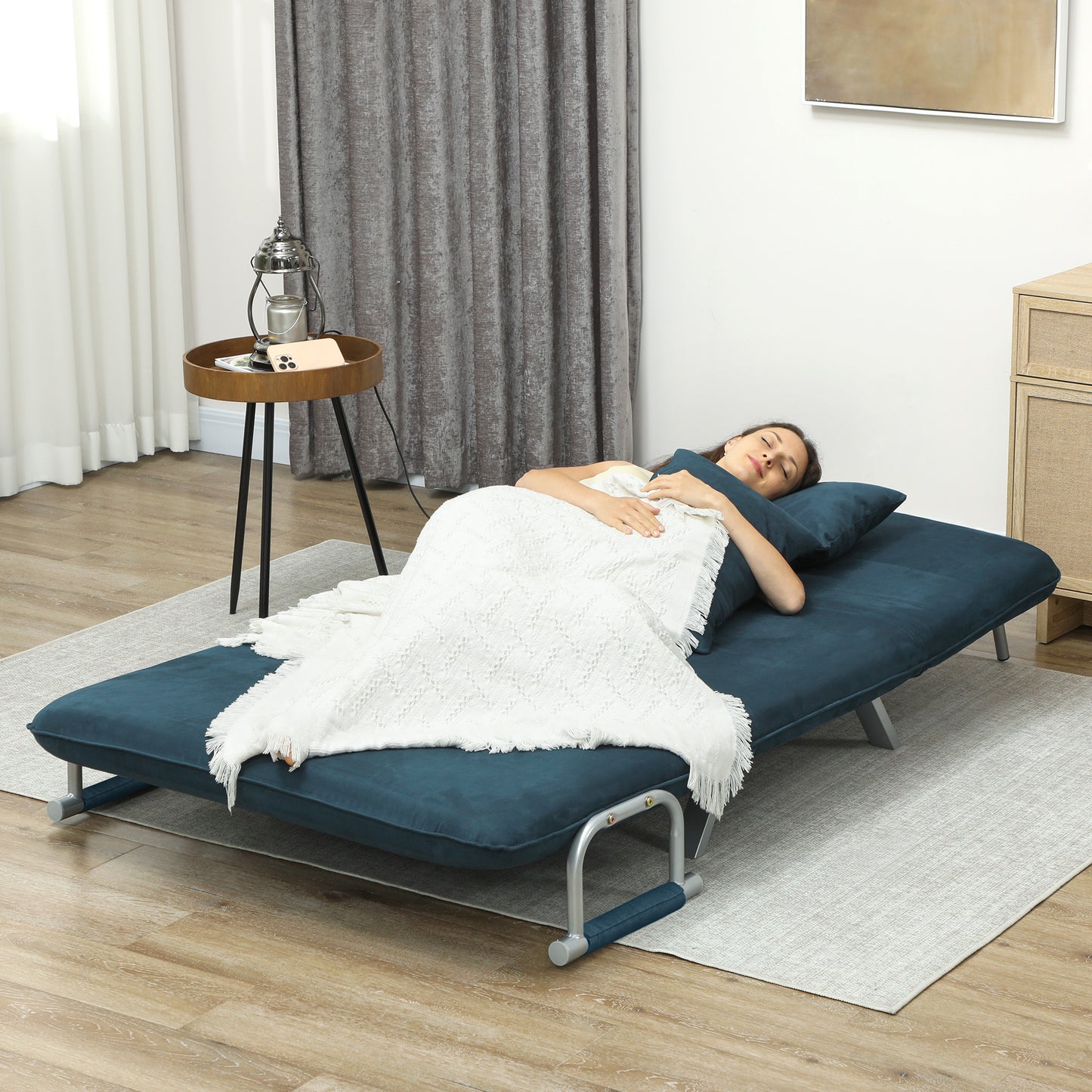 HOMCOM Two-Seater Click-Clack Sofa Bed - Navy Blue