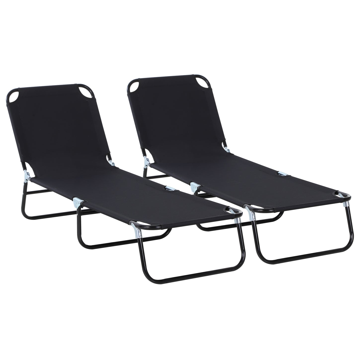 Outsunny 2-Piece Foldable Sun Loungers, 5-Position Adjustable Backrest, Portable Recliner Chairs with Breathable Mesh, Black