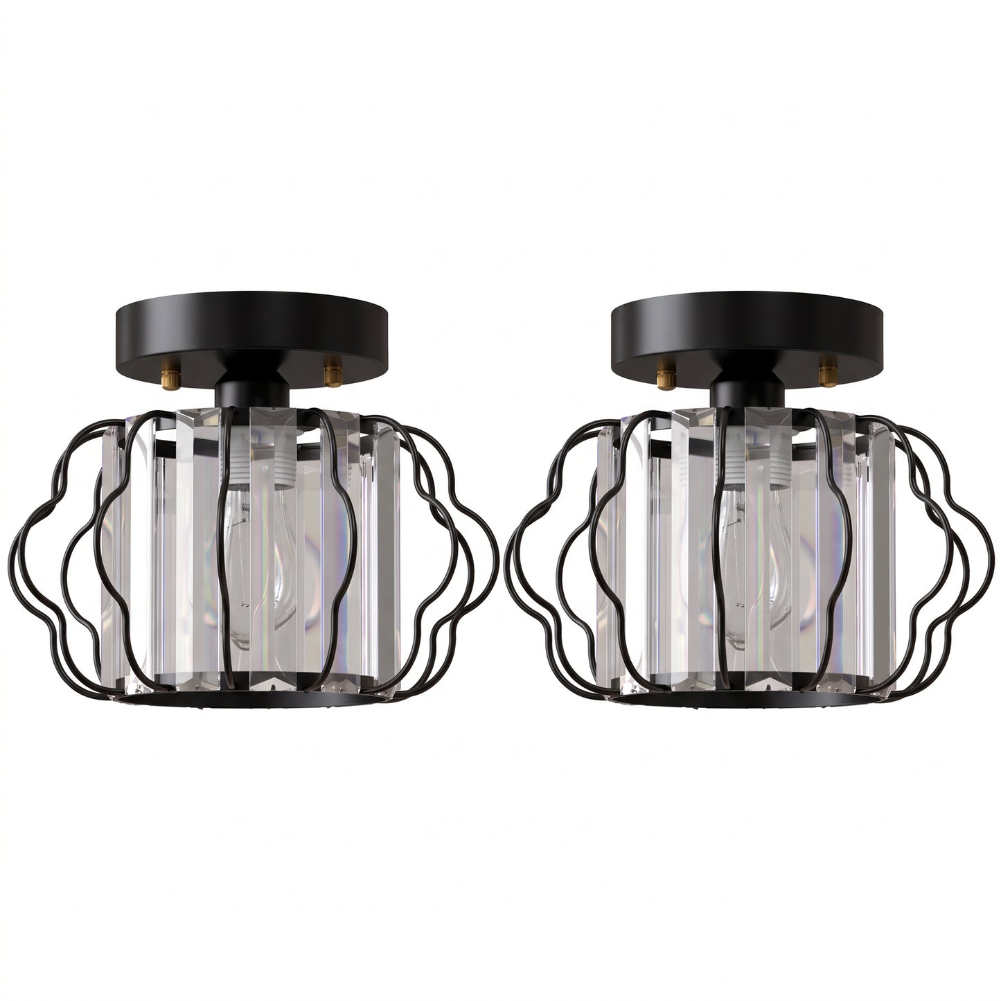 HOMCOM Crystal Ceiling Light Fixtures, Modern Semi-Flush Ceiling Lighting with Crystal Strips, 2 Pack, Black