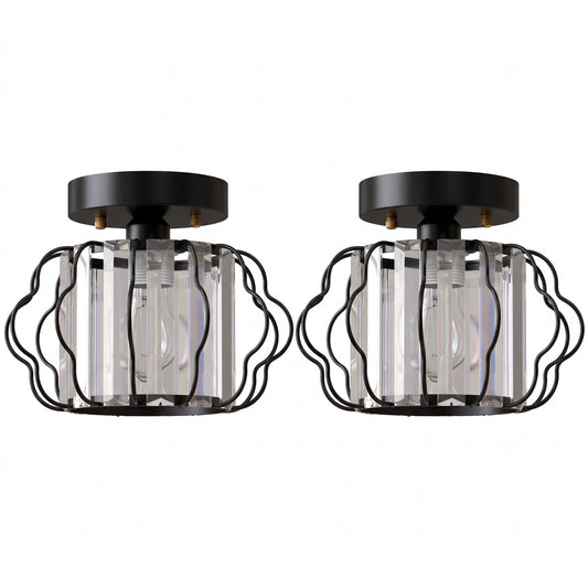 HOMCOM Crystal Ceiling Light Fixtures, Modern Semi-Flush Ceiling Lighting with Crystal Strips, 2 Pack, Black