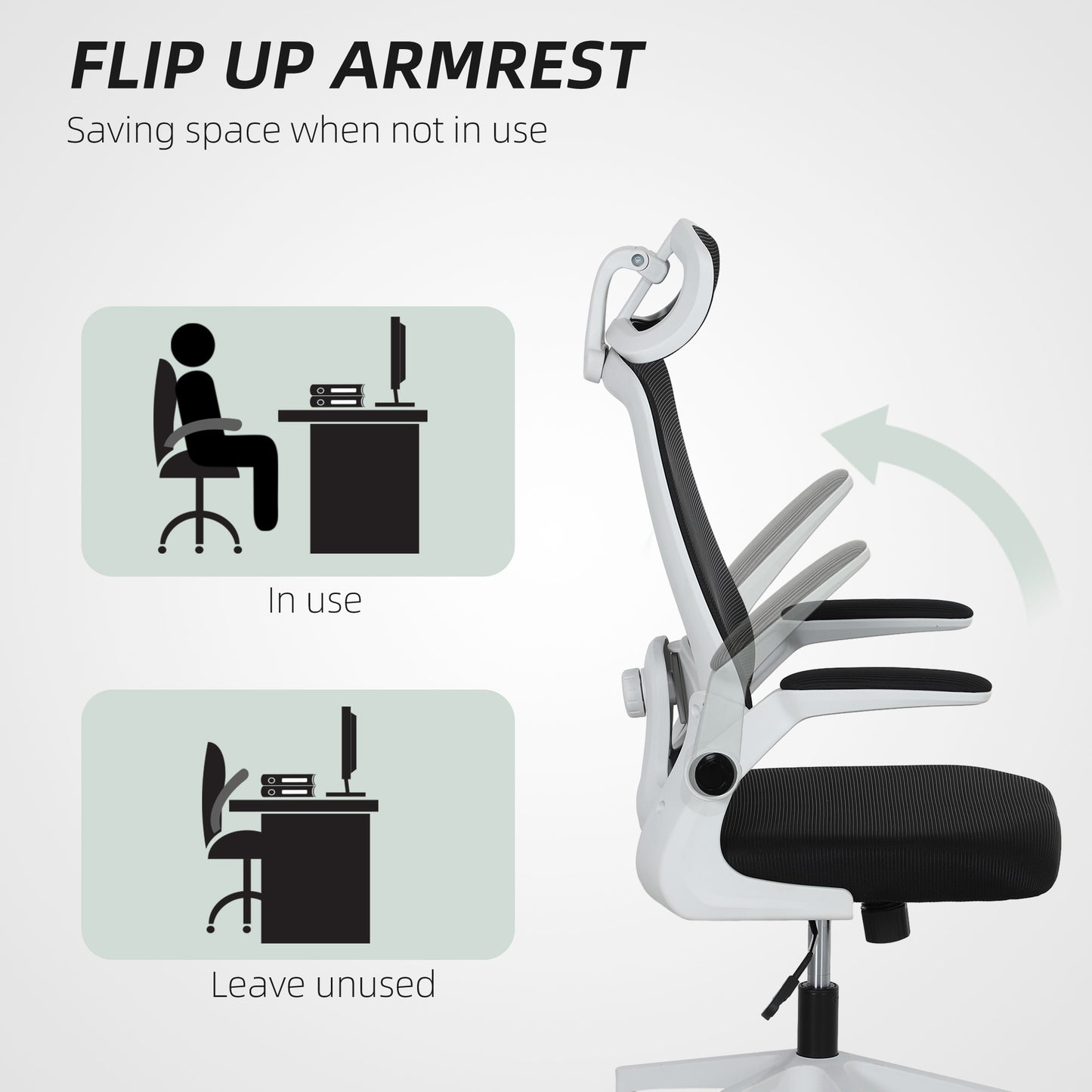 HOMCOM Executive Office Chair, Ergonomic Mesh High Back with Flip-up Armrests, Adjustable, Black