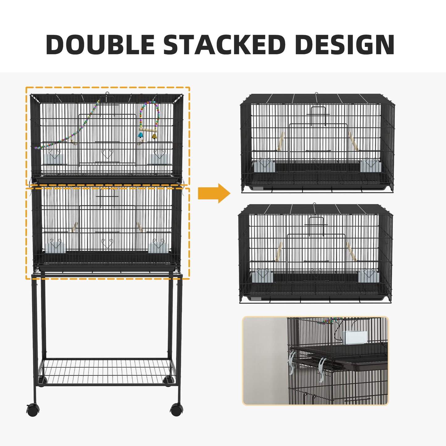 PawHut Two-Tier Bird Cage on Wheels with Stand for Small Birds