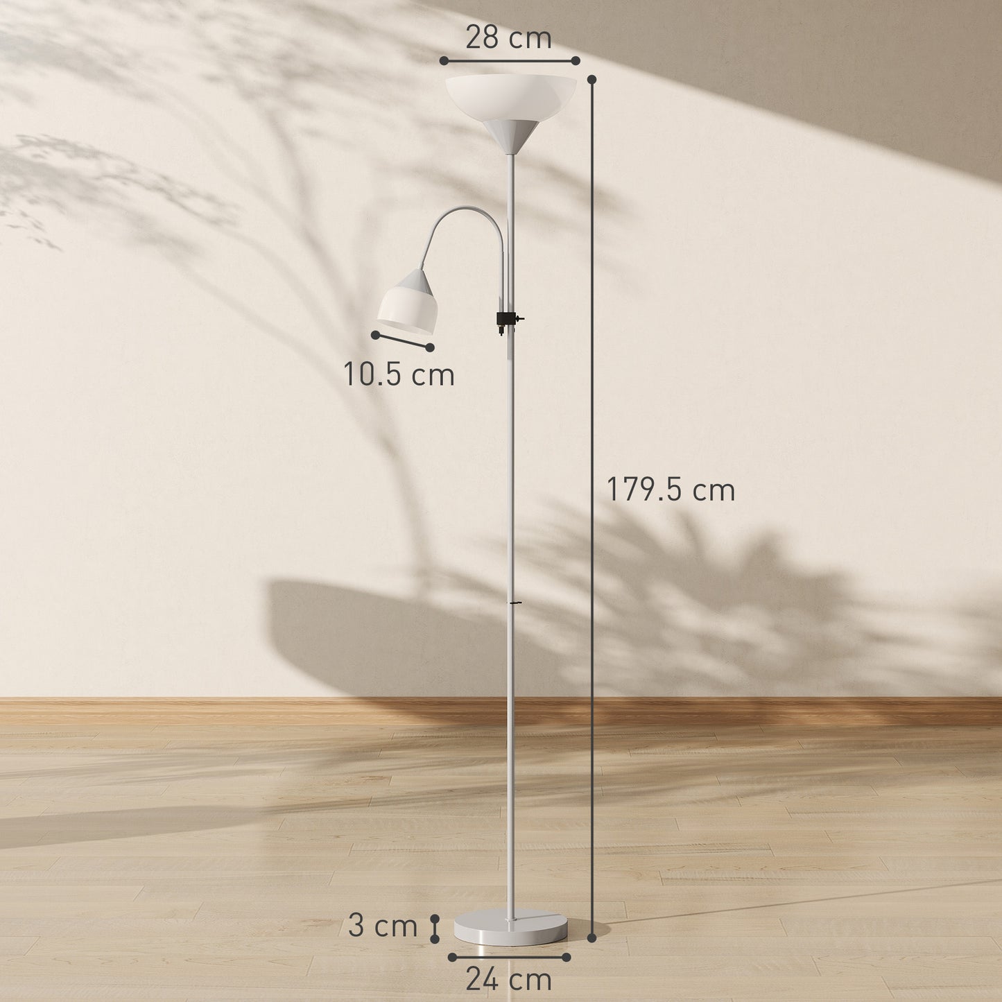 HOMCOM LED Floor Lamp, 180cm Tall with Adjustable Gooseneck, 3000K/4500K/6500K Colour Temps, Mother & Child Uplighter, Silver Tone