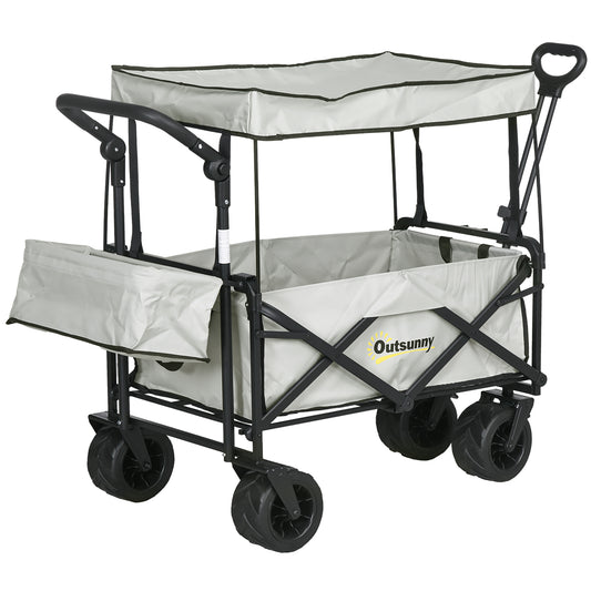 Outsunny Folding Trolley Cart Storage Wagon Beach Trailer Grey
