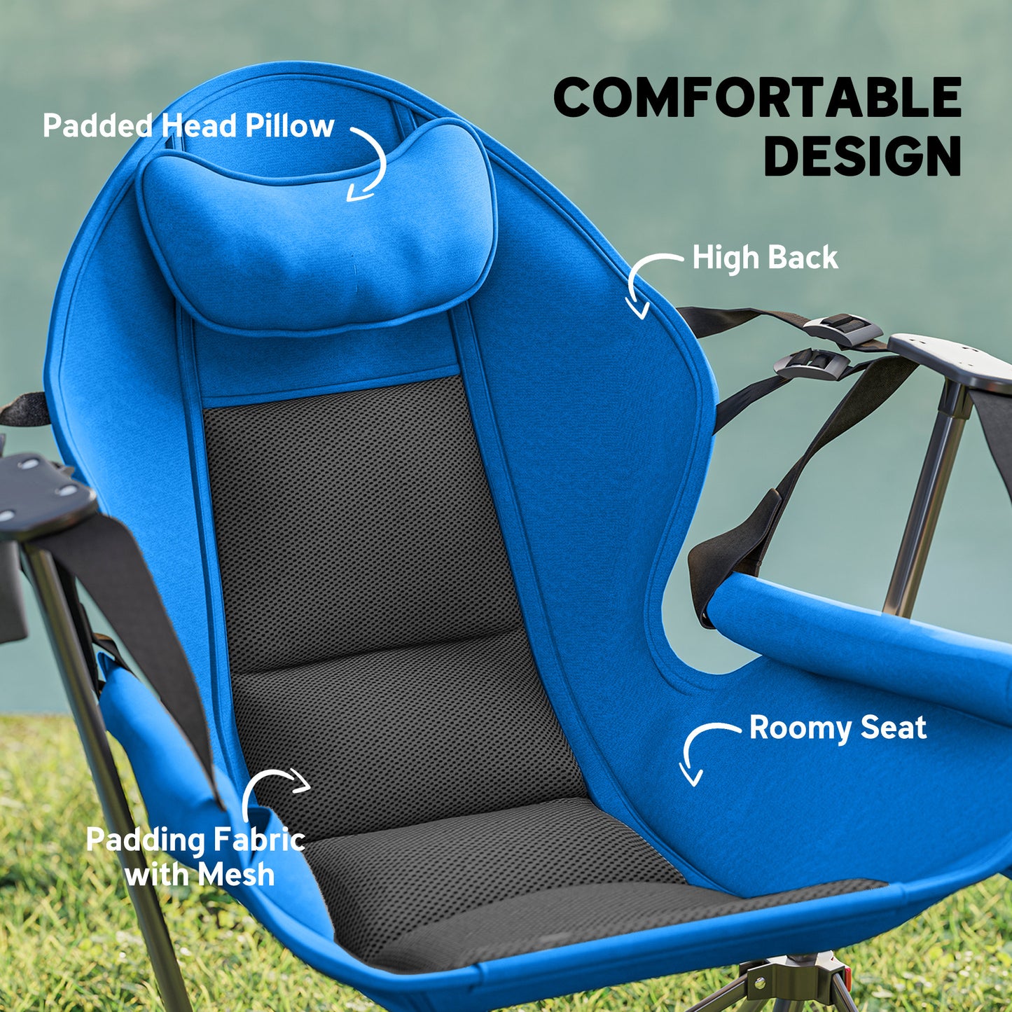 Outsunny Hammock Camping Chair Set of 2, Adjustable Swing Chair with Cup Holder, Headrest & Carry Bag, Blue