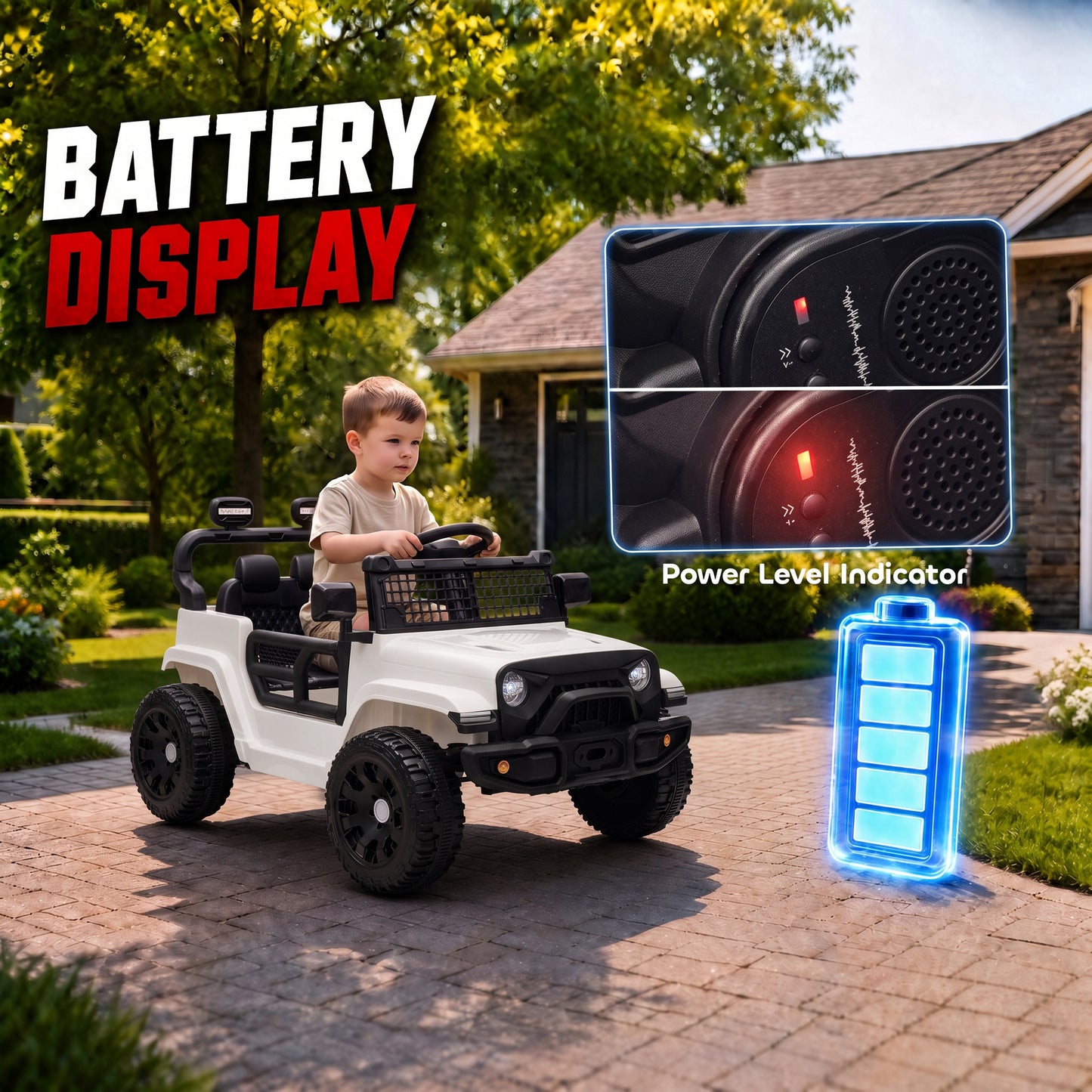 AIYAPLAY 12V Electric Car for Kids with Remote, Dual Motors, Rear Suspension, Soft Start, Music, Lights for 3-8 Years, White