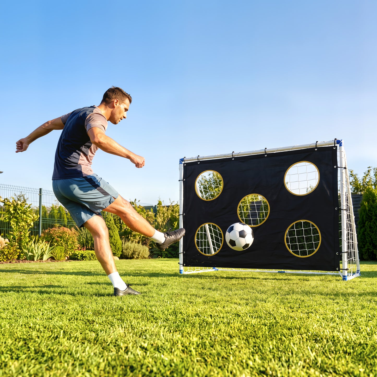 SPORTNOW Football Goal, 183 x 96 x 130 cm Portable Practice Football Net with Target Cloth and PVC ball, Tetoron Training Goal