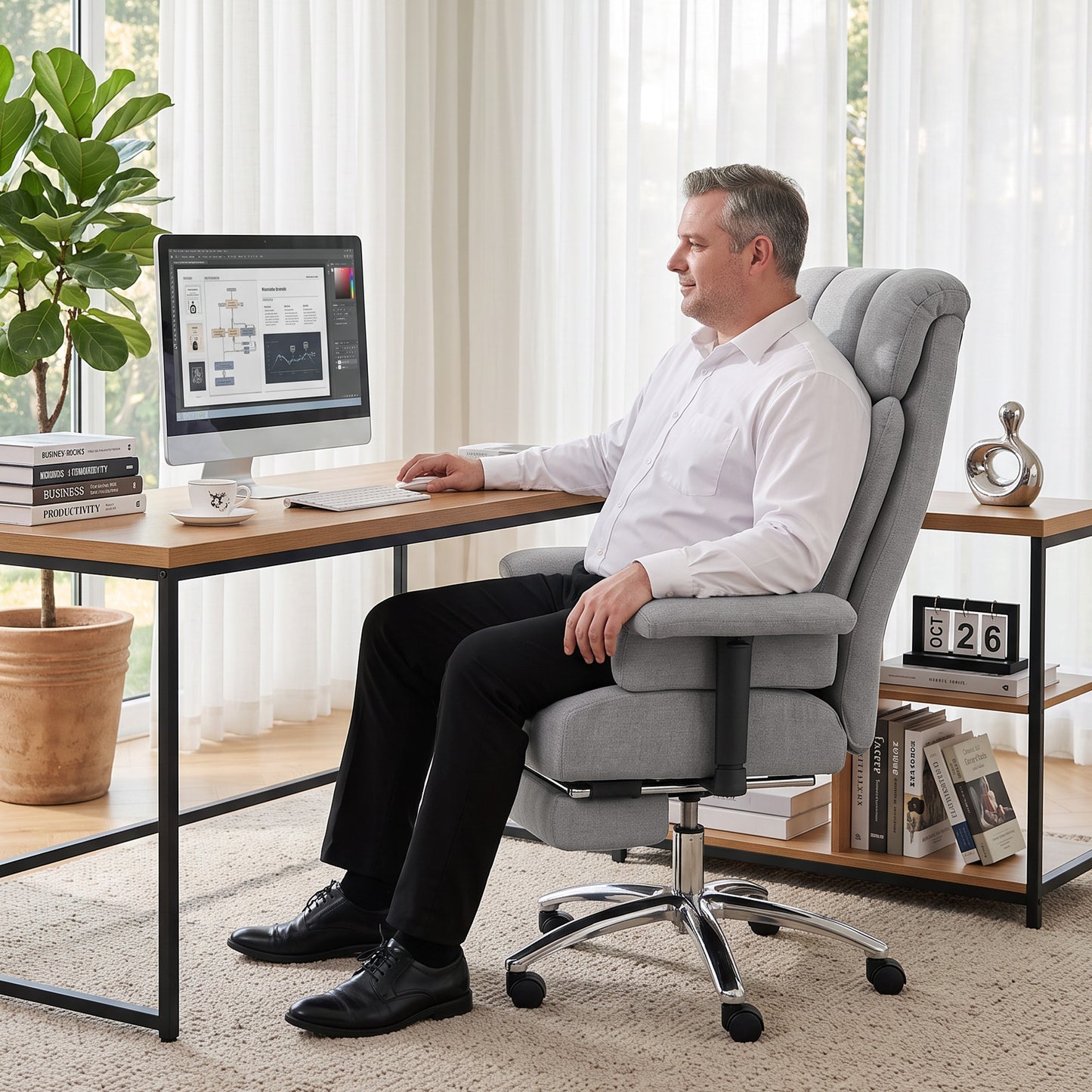 HOMCOM Big and Tall Office Chair, 250 kg Heavy Duty Executive Desk Chair with Adjustable Padded Armrests and High Back, Grey