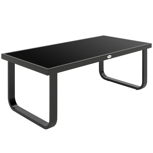 Outsunny Outdoor Garden Coffee Table, Rectangle Metal Side Table with Tempered Glass Tabletop, Adjustable Foot Pads