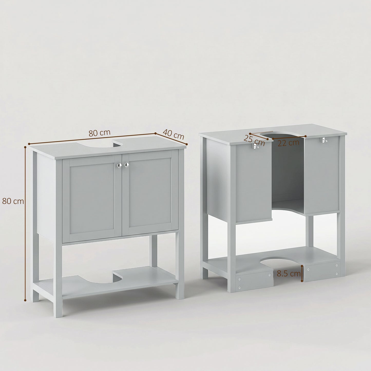 HOMCOM Under Sink Bathroom Cabinet with 2 Doors, Open Shelf and U-Shape Cut-Out for Basin with or without Pedestal, Light Blue