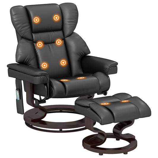 HOMCOM Massage Recliner Chair with Footstool, Upholstered Reclining Armchair, Adjustable Backrest, Steel Frame, Wood Base, Swivel, Black