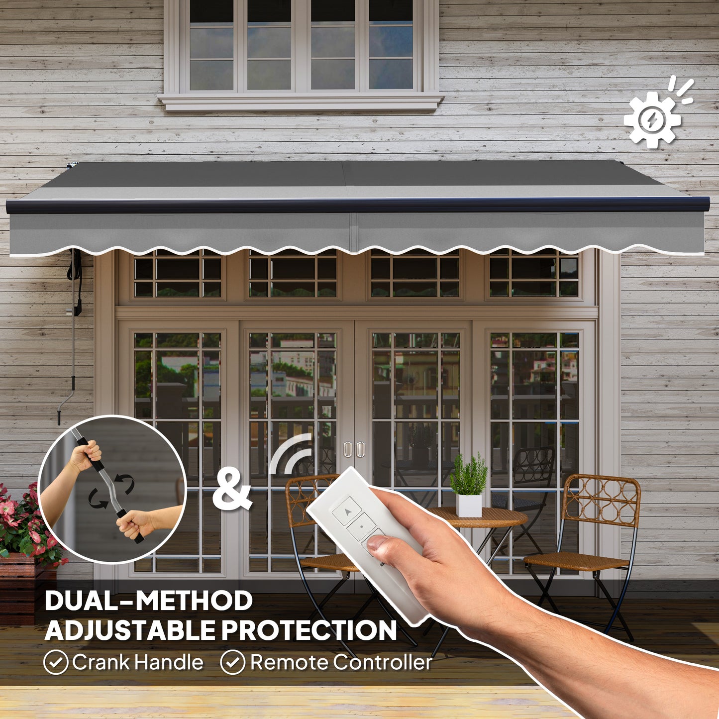 Outsunny Electric Retractable Awning, 3.5x3m, Aluminium Frame, Remote Control, UV30+ Sun Shade for Garden Patio Door Window, Dark Grey