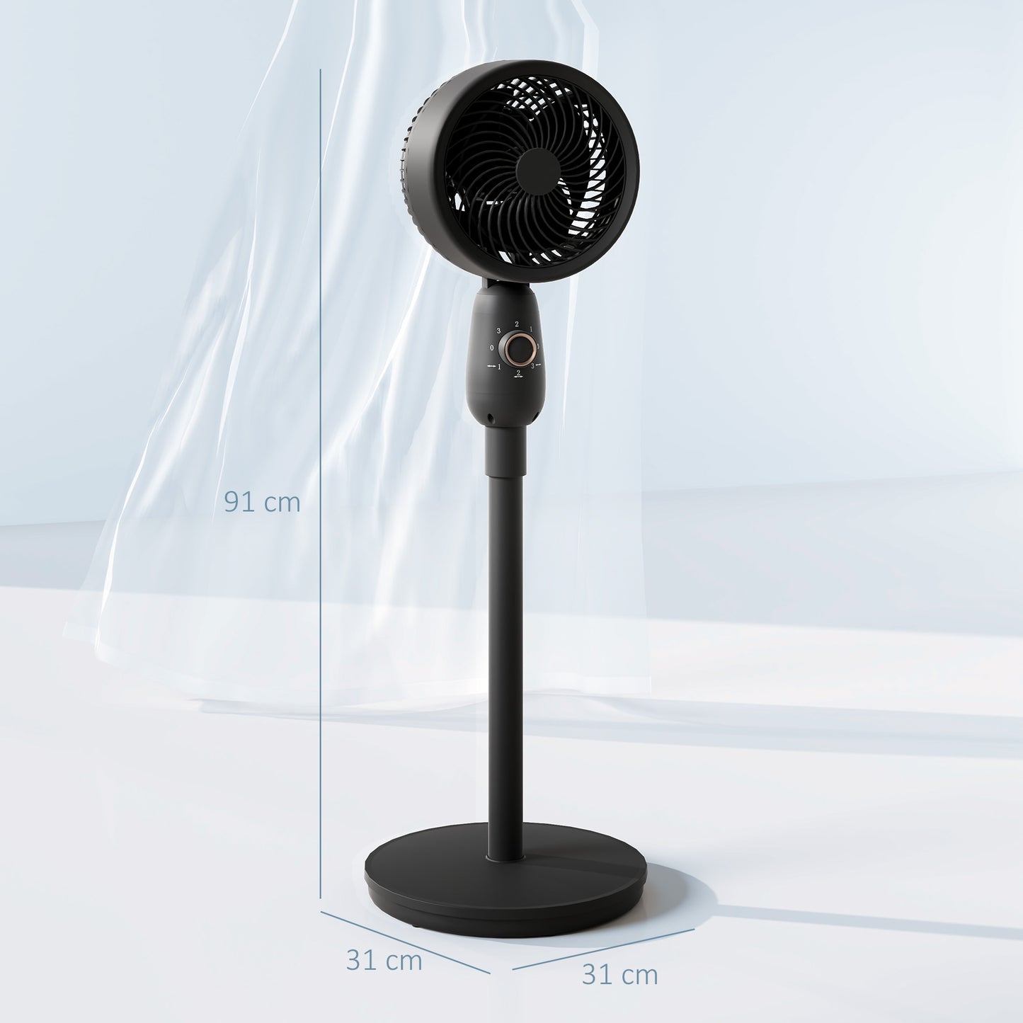 HOMCOM Pedestal Fan, 12" Floor Fan, 3 Speeds, Oscillating for Bedroom, Home & Office, Black