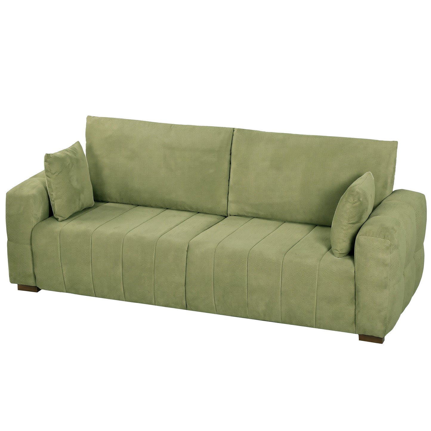 HOMCOM 3 Seater Sofa, Upholstered Velvet Couch for Bedroom with Pillows, Padded Cushion and Wood Legs, Green