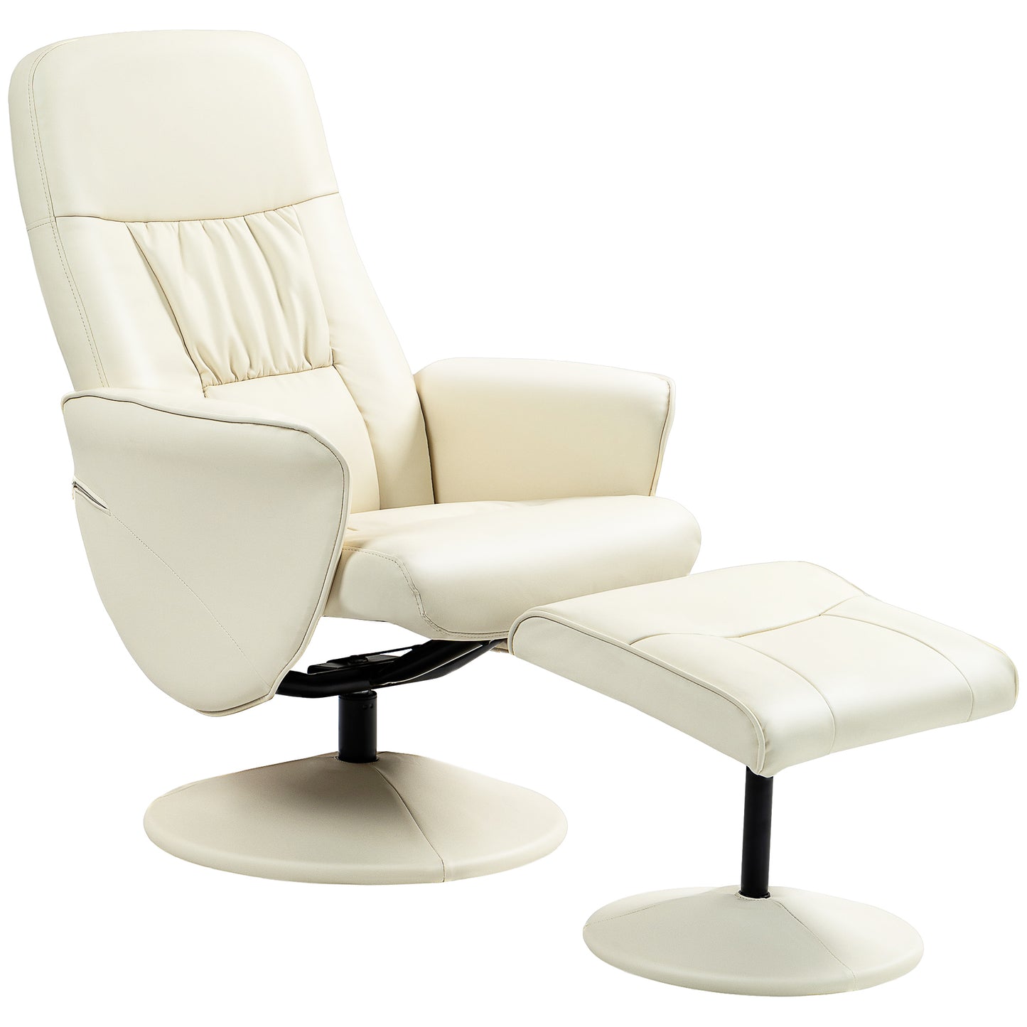 HOMCOM Swivel Recliner Chair with Footstool, PU Leather Armchair and Ottoman with High Back and Round Base for Living Room, Cream White