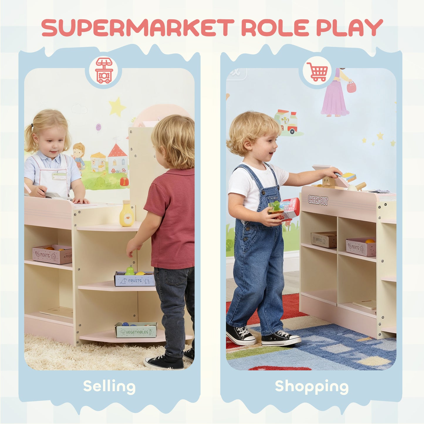 AIYAPLAY Kids Grocery Store, Children Supermarket Playset with Cash Register, Vending Machine, Display Shelves