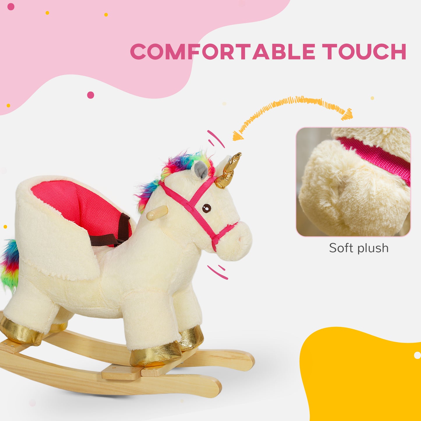 AIYAPLAY Kids Rocking Horse with Realistic Sound, Safety Belt, Wooden Base, for Toddlers 18-36 Months