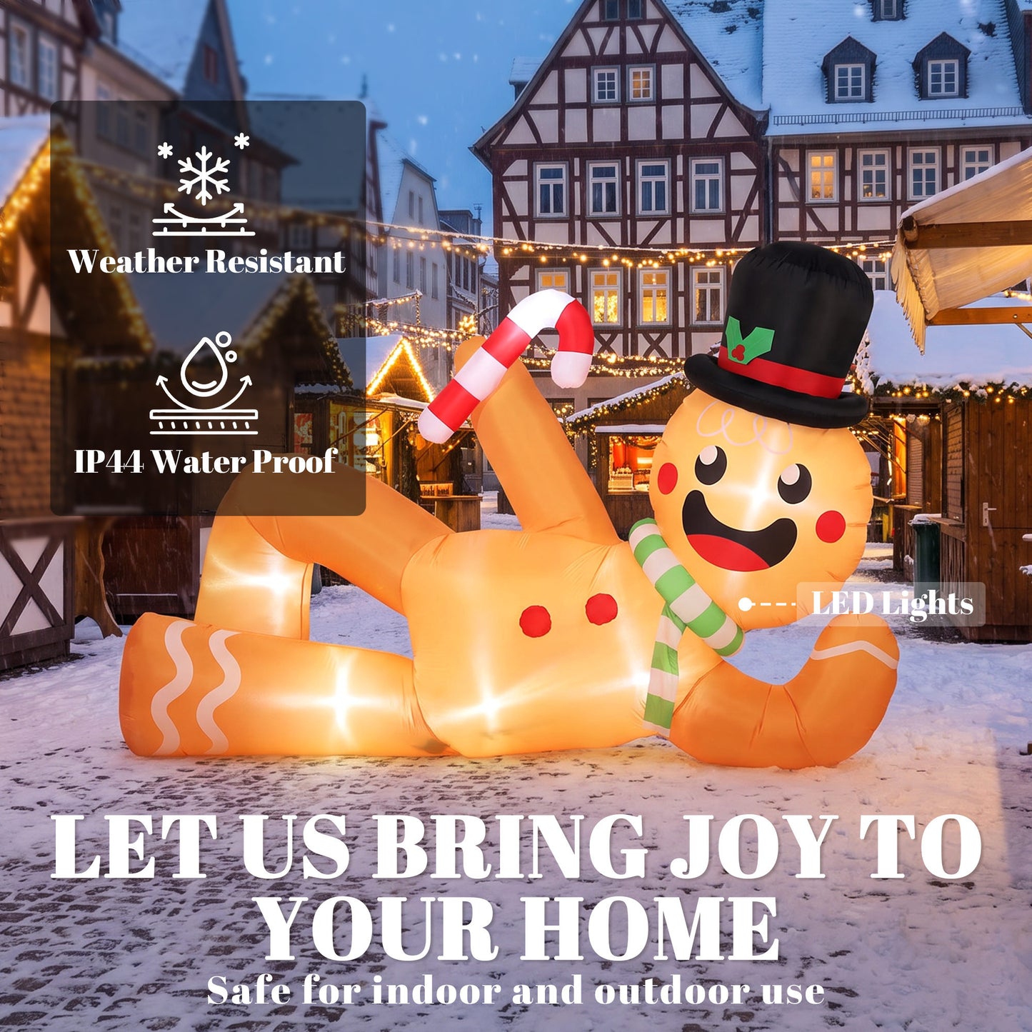 Outsunny 9.8ft Giant Christmas Inflatable Gingerbread Man Side-Lying, Outdoor Blow Up Christmas Decoration with LEDs, Bag