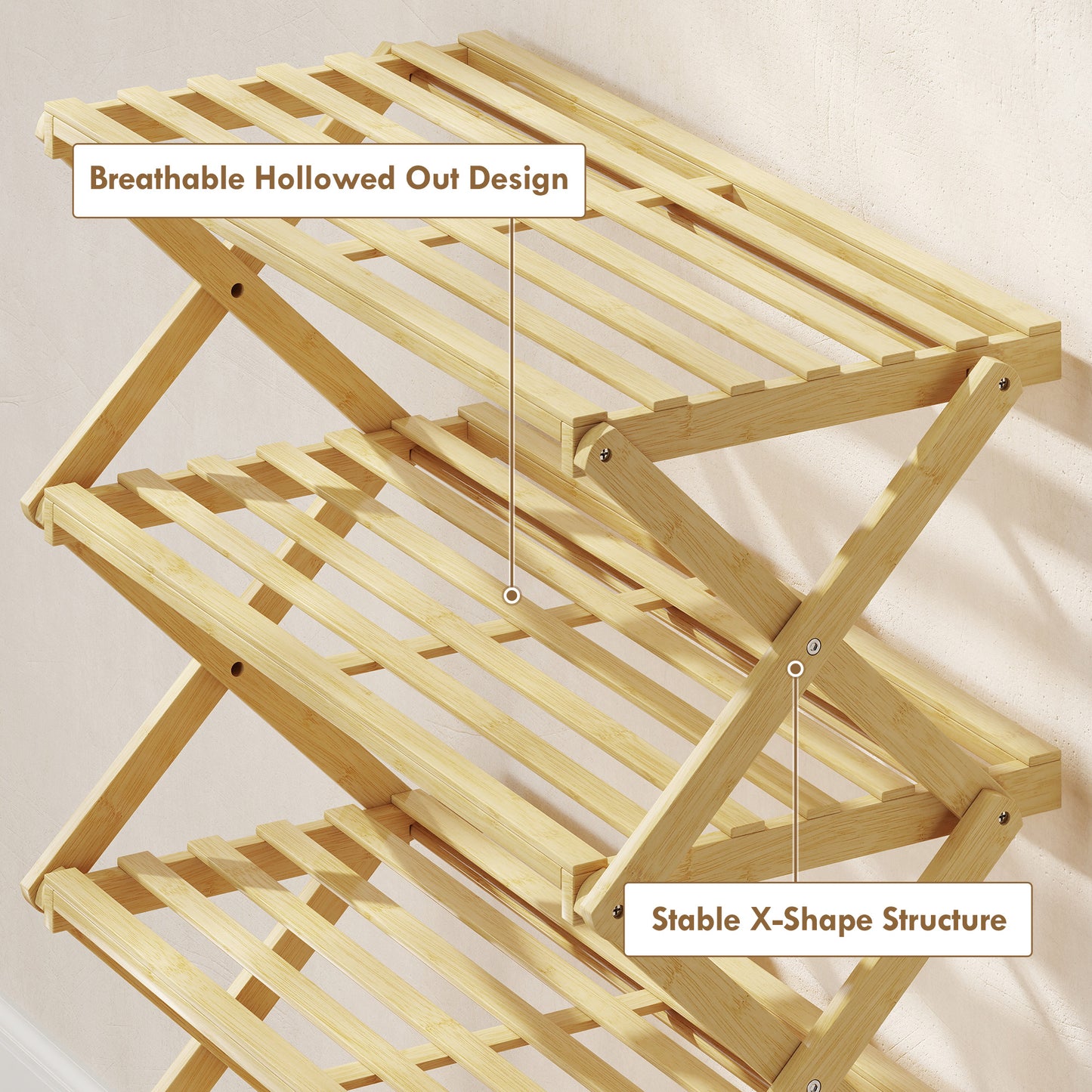 HOMCOM 5-Tier Bamboo Shoe Rack, No Assembly - Natural