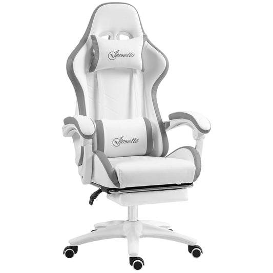Vinsetto Racing Gaming Chair, Reclining PU Leather Computer Chair with 360 Degree Swivel Seat, Footrest, Removable Headrest and Lumber Support, White and Grey