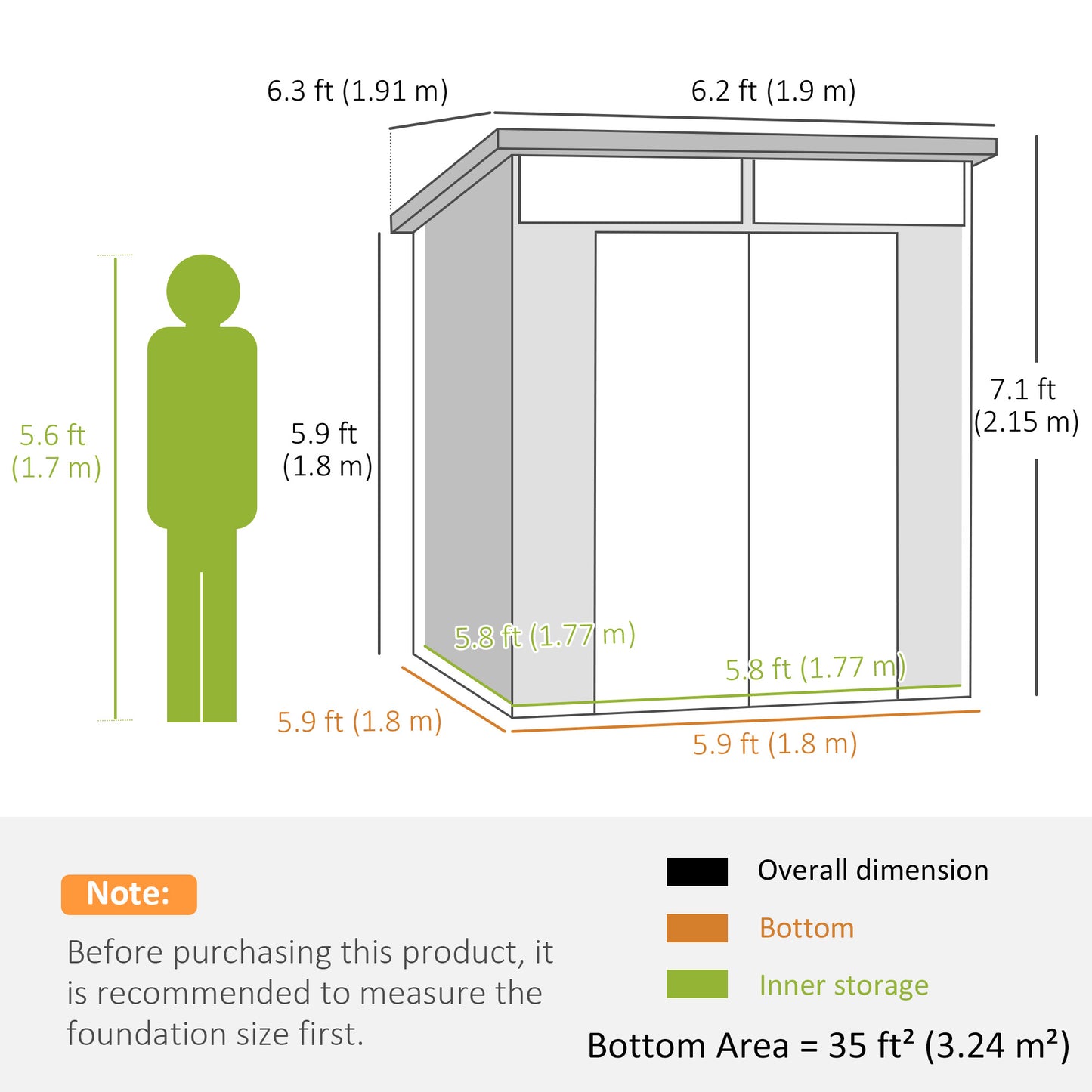 Outsunny 6x6ft Outdoor Storage Shed, Plastic Garden Shed w/ Windows, Air Vents & Latch Doors, Dark Grey