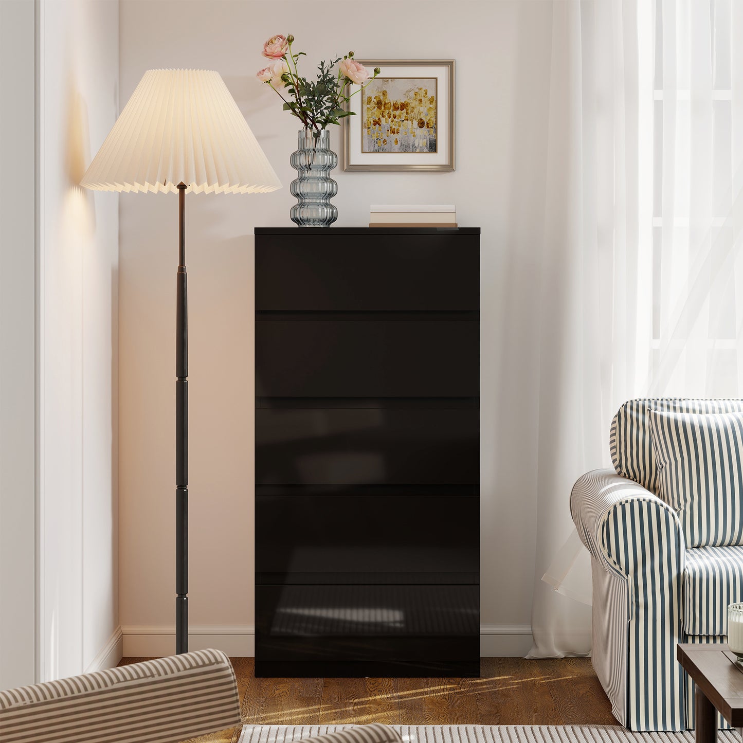 HOMCOM Chest of Drawers, 5-Drawer Storage Cabinets, Modern Dresser for Bedroom