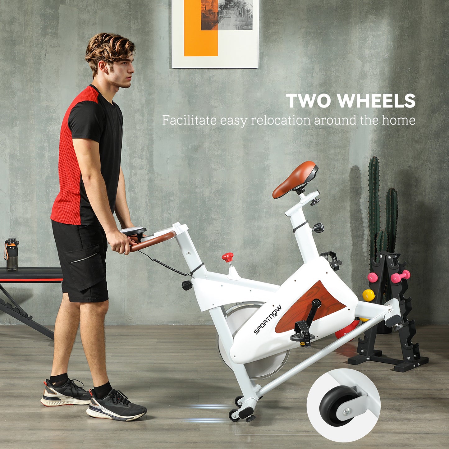 SPORTNOW Indoor Exercise Bike, Quiet Stationary Bike, Stylish Cycling Machine with Adjustable Seat and Resistance - White