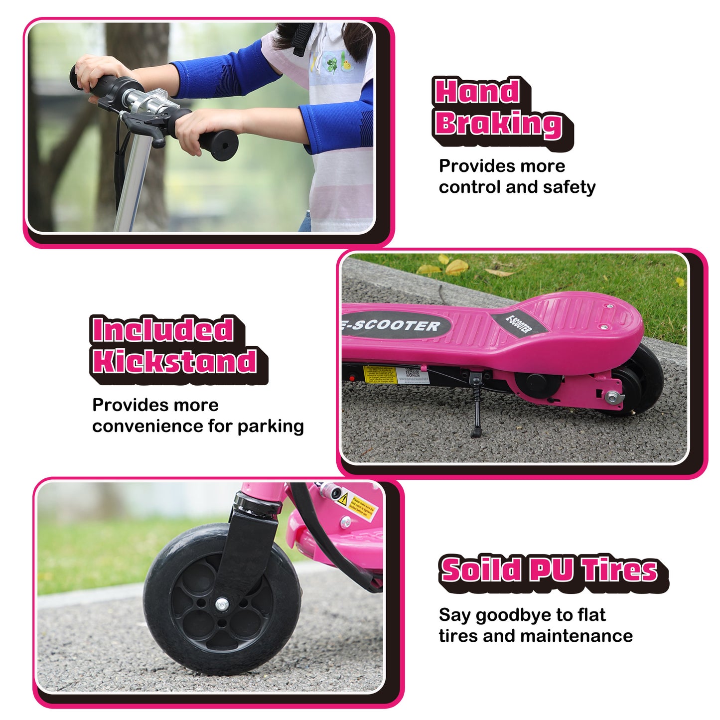 HOMCOM Folding Electric Kids Scooter Ride on Age 7-14, Pink