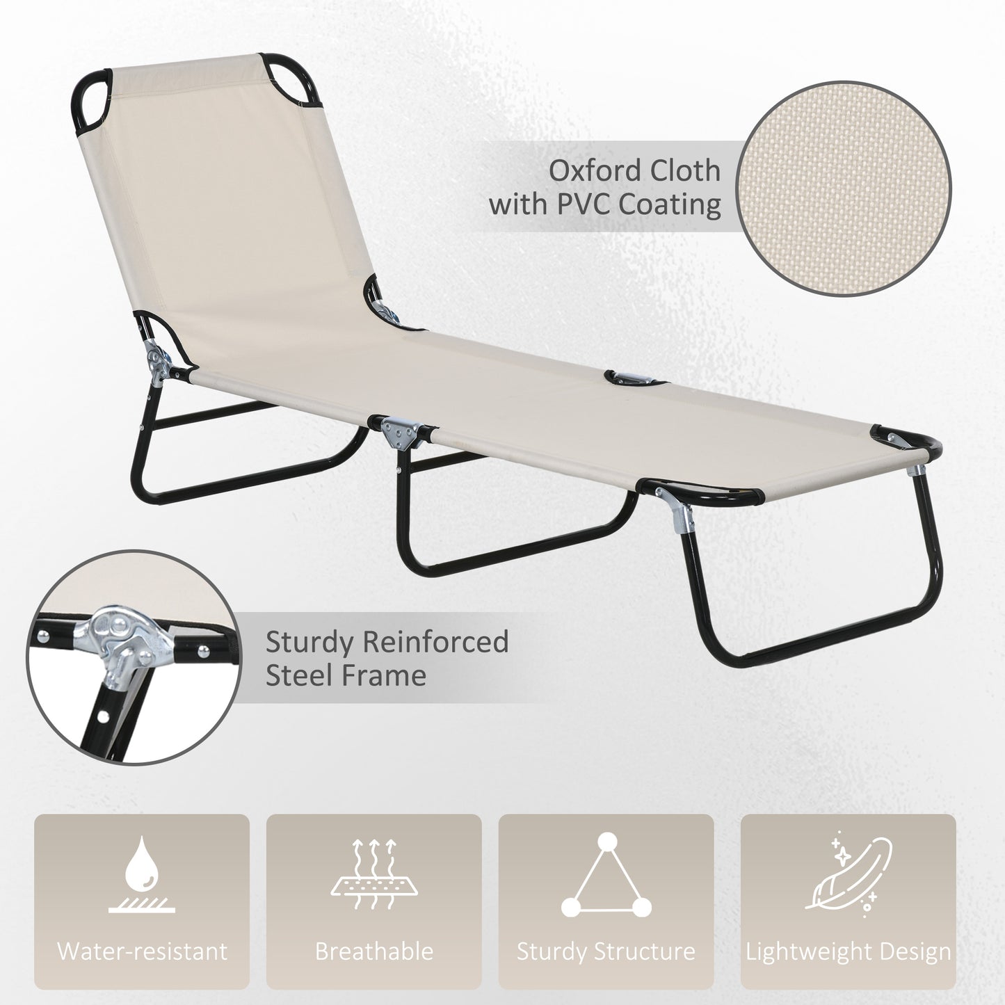 Outsunny Garden Sun Lounger with Five-Position Back - Cream White